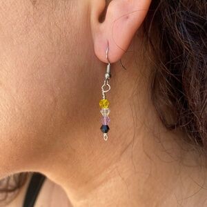Black Pink Yellow & White Crystal Dangle Earrings